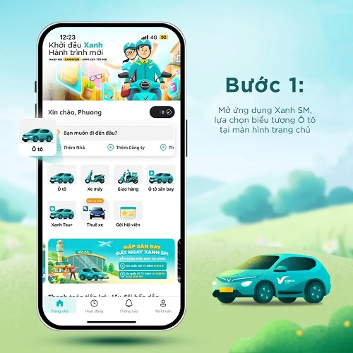 App Các bước đặt xe xanh SM